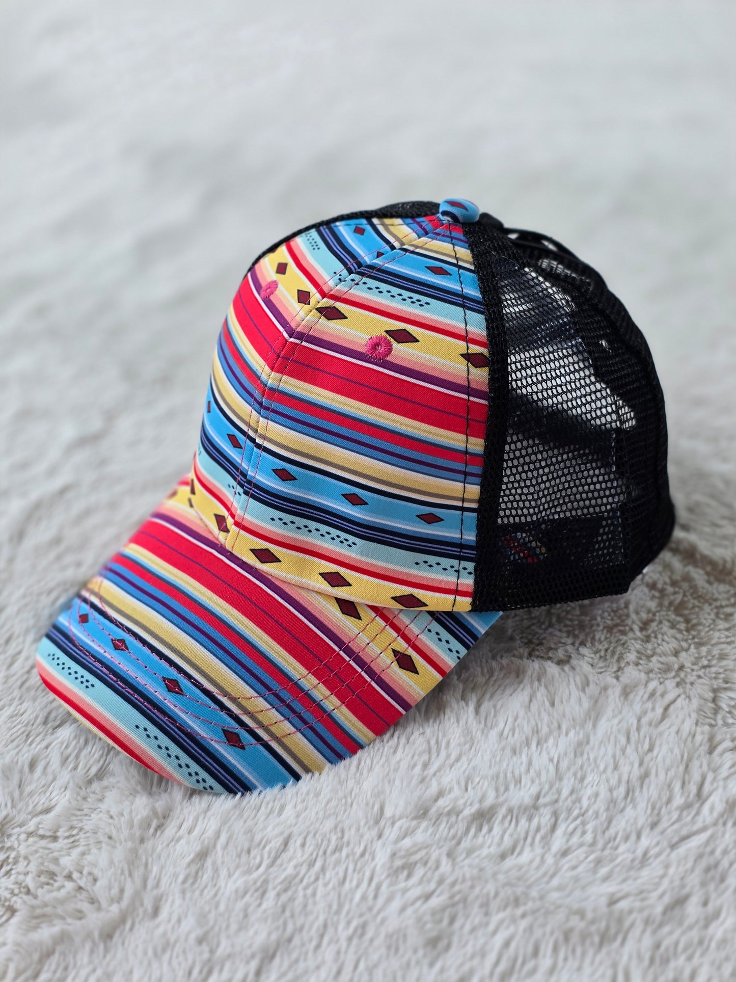 Serape Stripe Criss Cross Ponytail Hat