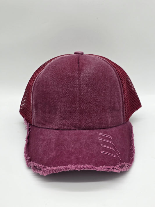 Burgundy Distressed Foam Trucker Hat