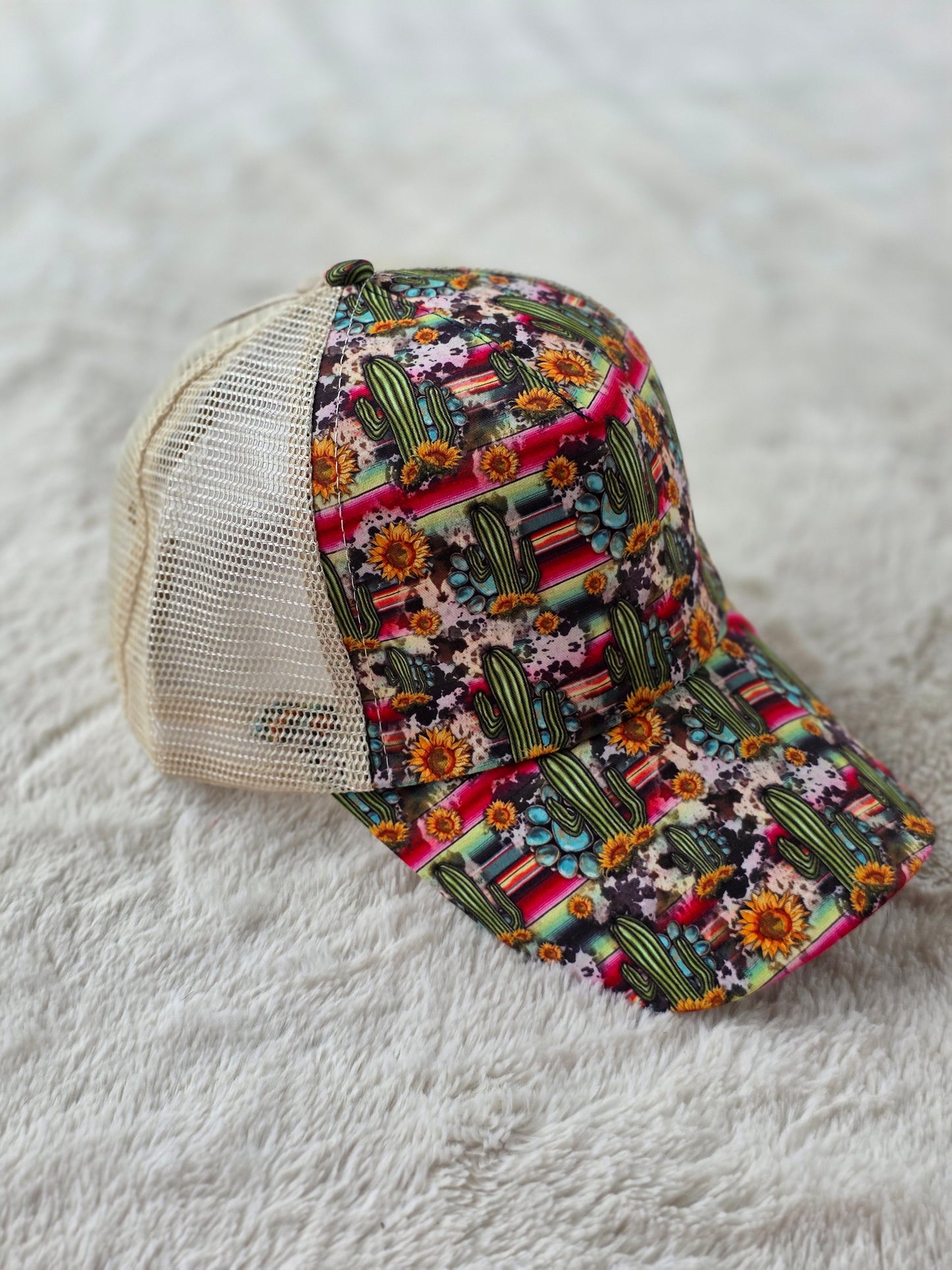 Desert Cactus Serape Criss Cross Ponytail Hat