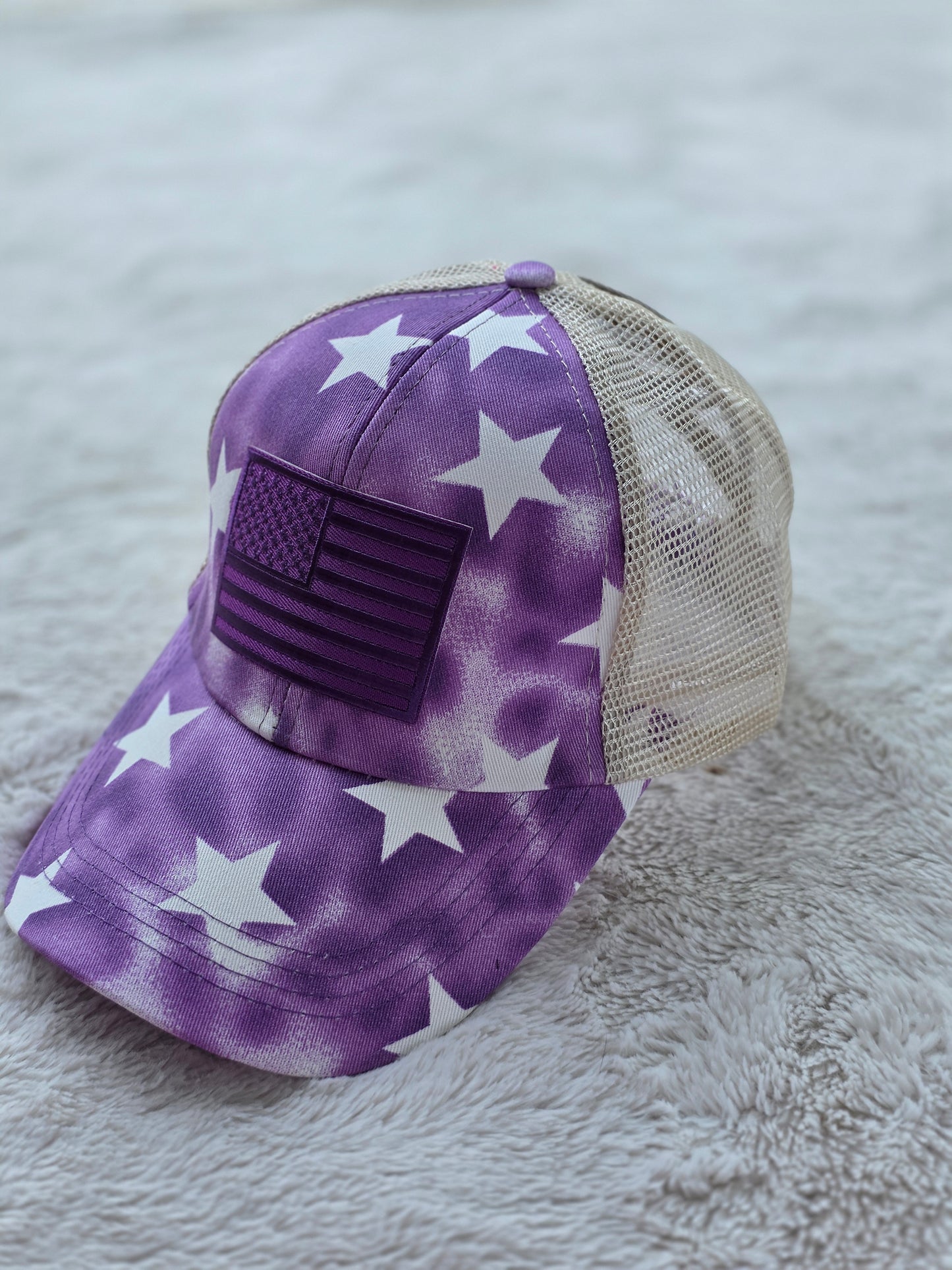 Purple Stars American Flag Trucker Hat