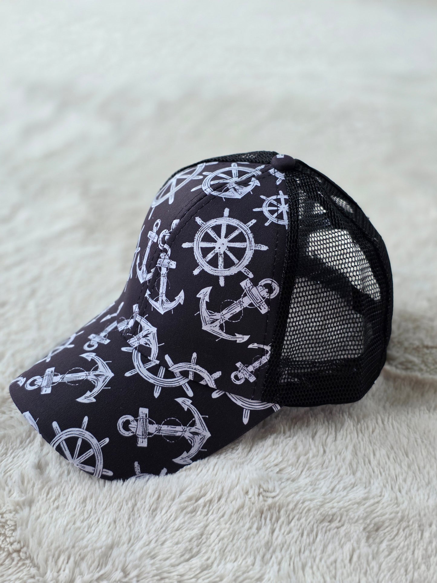 Nautical Anchor Criss Cross Ponytail Hat