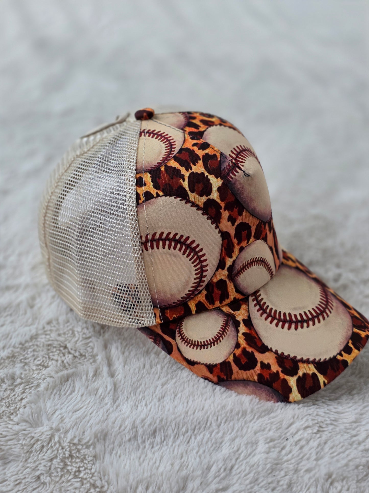 Leopard Baseball Criss Cross Ponytail Hat