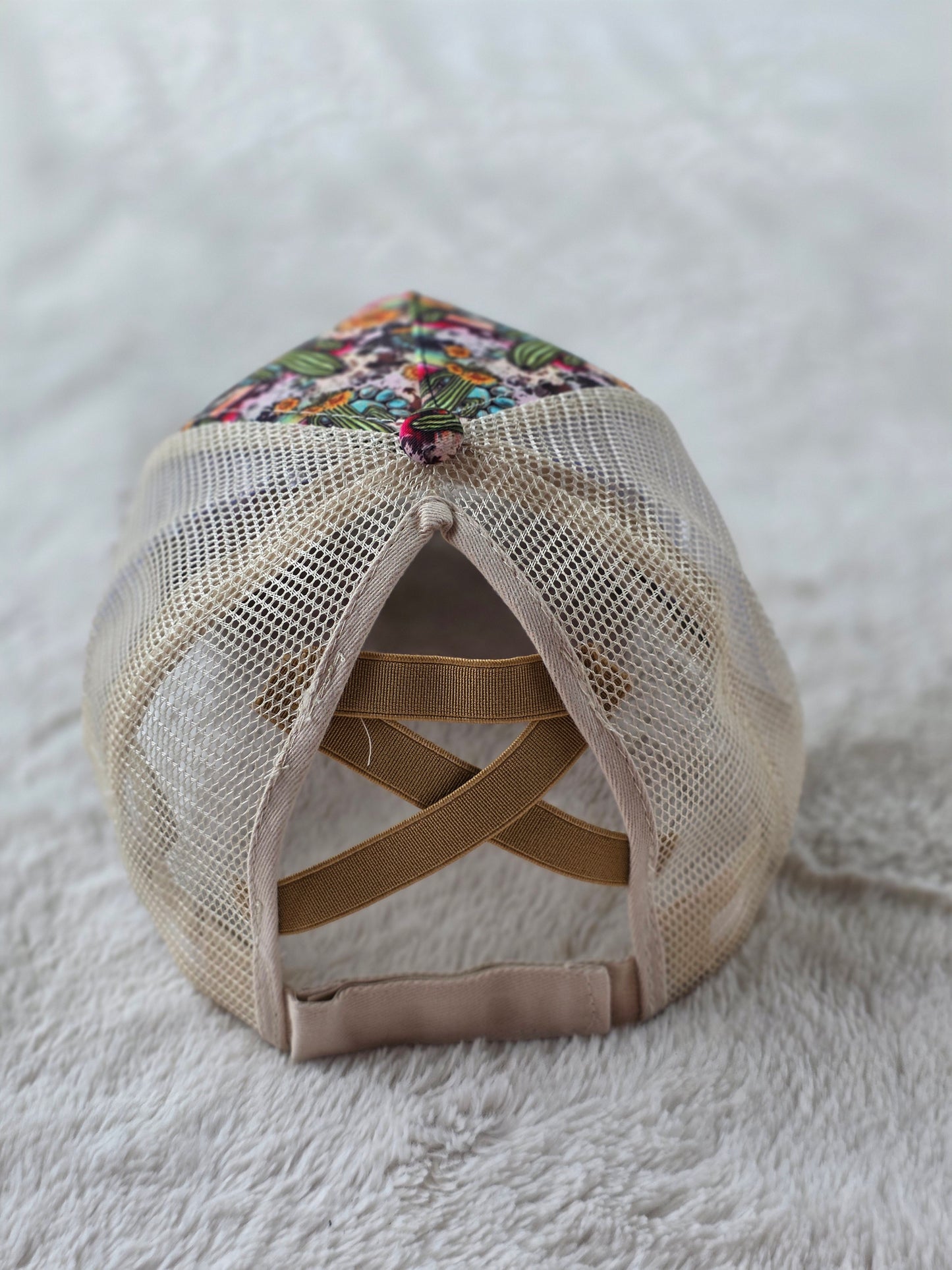 Desert Cactus Serape Criss Cross Ponytail Hat