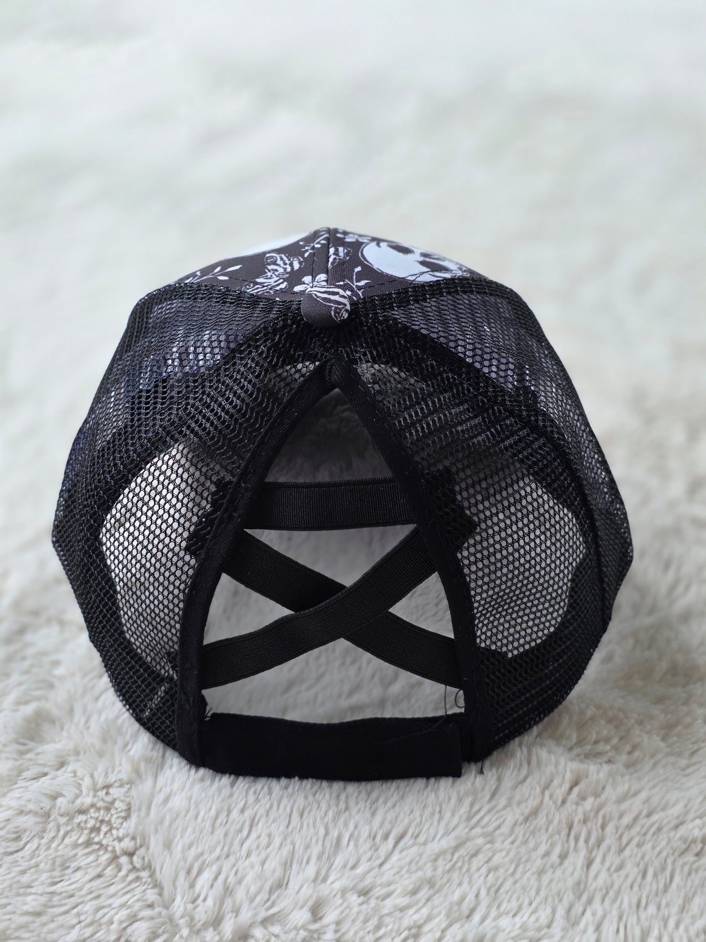 Midnight Skull & Moth Criss Cross Ponytail Hat