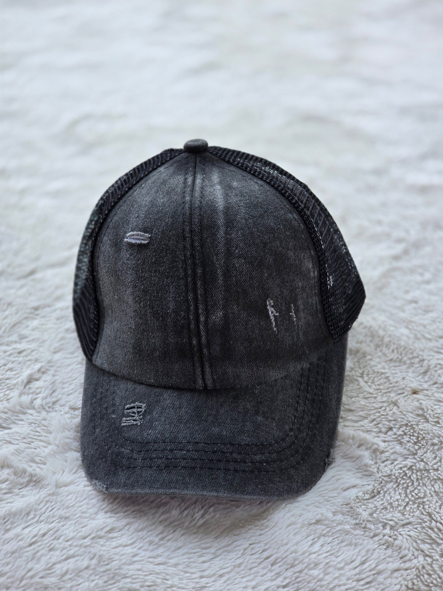 Youth Distressed Black Trucker Hat