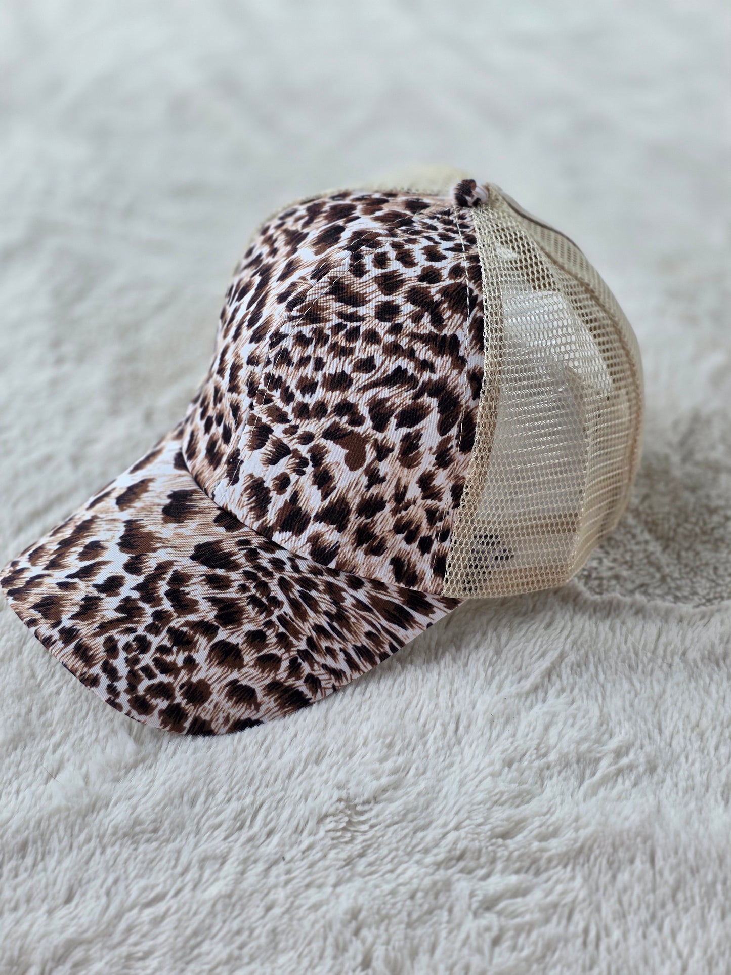 Leopard Print Criss Cross Ponytail Hat