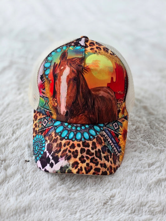Desert Spirit Horse Criss Cross Ponytail Hat