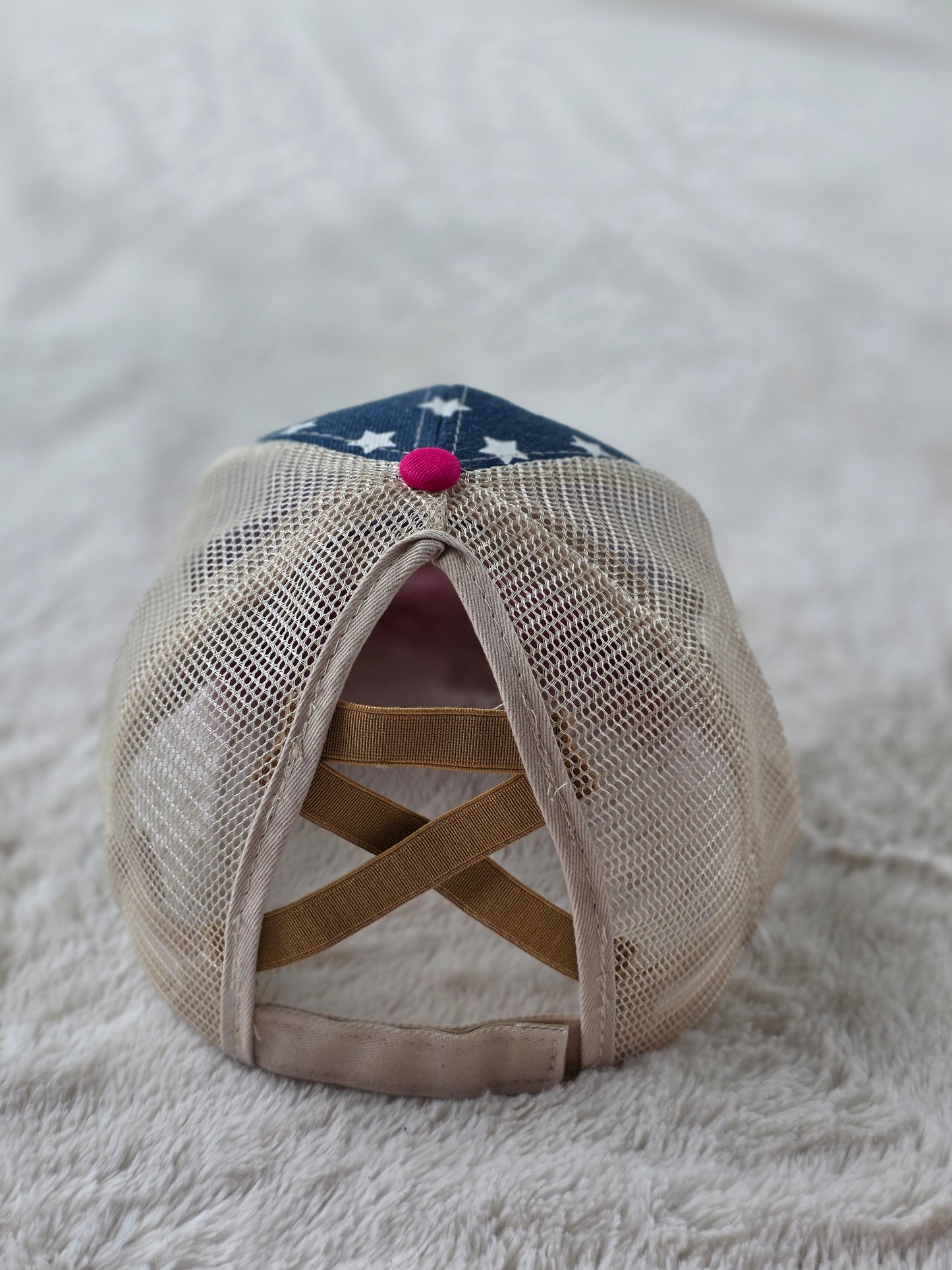 Stars & Hot Pink Criss Cross Ponytail Hat