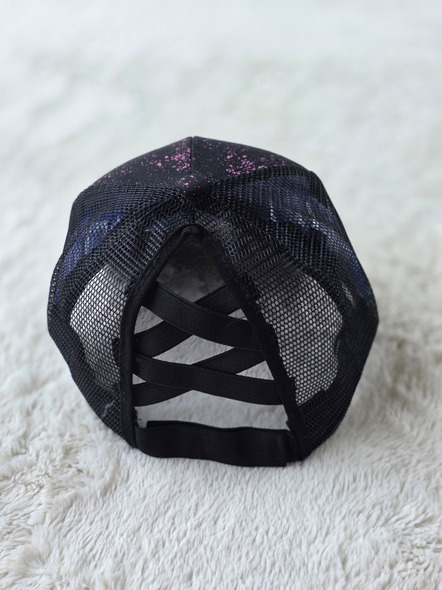 Pink & Black Splatter Criss Cross Ponytail Hat