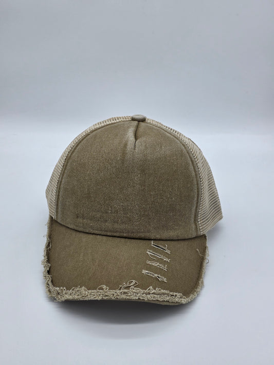 Distressed Khaki Foam Trucker Hat
