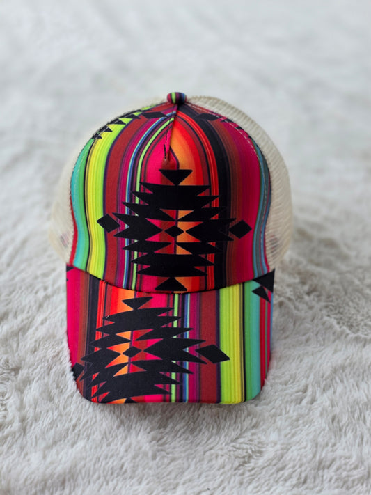 Serape Southwest Criss Cross Ponytail Hat